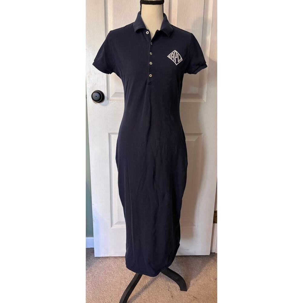 Polo Ralph Lauren Dress Women's Size M Navy Blue Maxi Beaded Preppy Classic